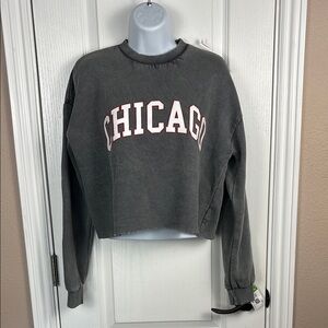 Chicago Women's Gray Cropped Long Sleeve Crew Neck Sweatshirt Top Size M NWT